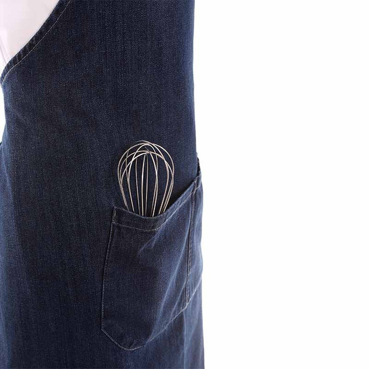 tablier a bavette en jeans bleu