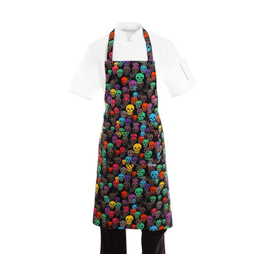 Tablier de cuisine a bavette motif colored skulls