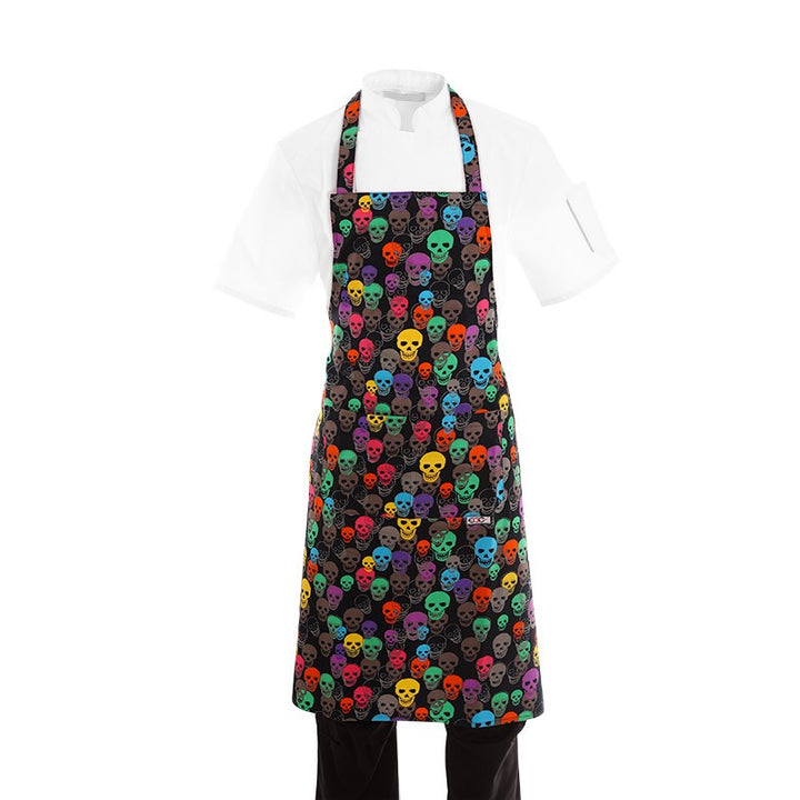 Tablier de cuisine a bavette motif colored skulls