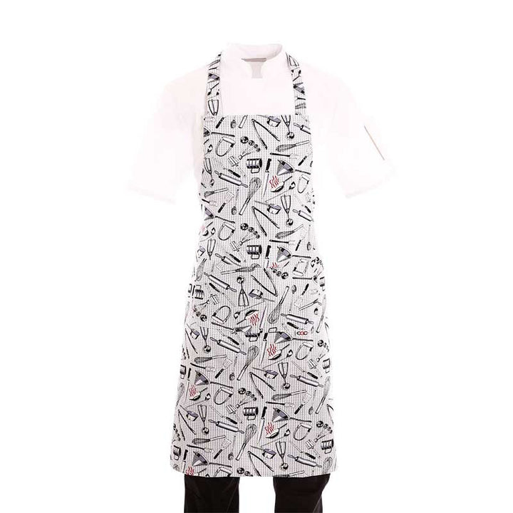 Tablier de cuisine a bavette motif patisserie