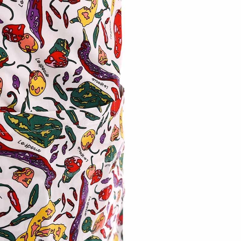 Tablier a bavette motif piment a double poche centrale