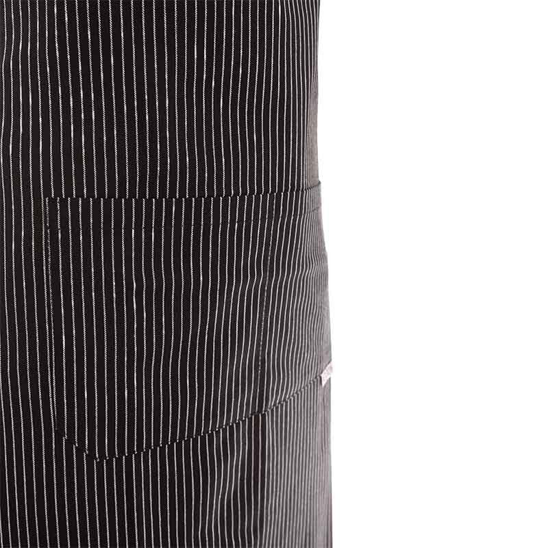 Tablier de cuisine a bavette rayé noir et blanc à double poche