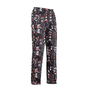 pantalon cuisine noir avec motif japonais