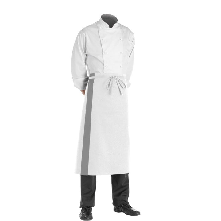Tablier blanc bande gris long 90cm Manelli
