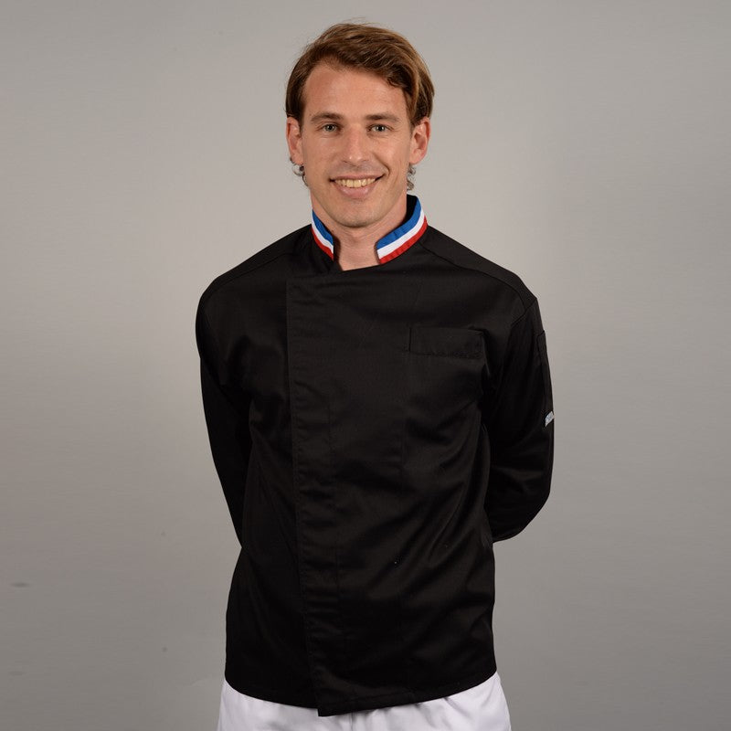 Veste de cuisine noire MOF, polycoton européen