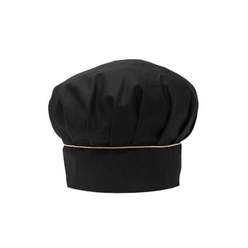 Toque de cuisine noire avec un fin liseré doré