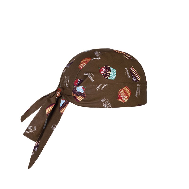 Bandana de cuisine marron chocolat motif cupcakes
