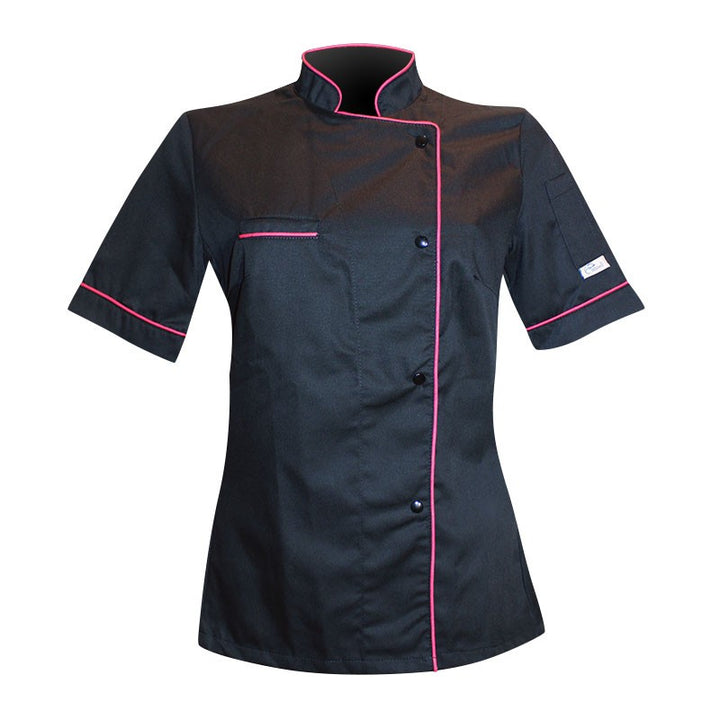 Veste de cuisine femme liseré fushia Elisa - MC destockage