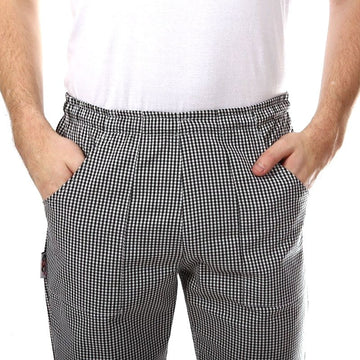 Pantalon de Boulanger petits Carreaux Noirs Ceinture élastique