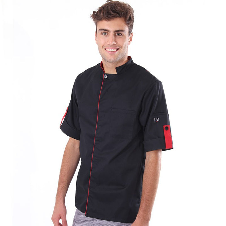 Veste de boucher noire liseré rouge Robur manches courtes
