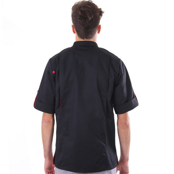 Veste de boucher noire liseré rouge Robur coupe sobre agréable à porter