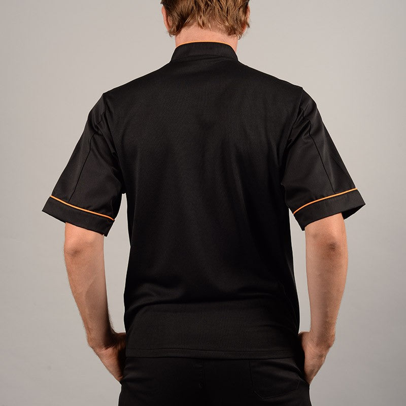 Veste de boucher Noire liseré Orange tissu européen