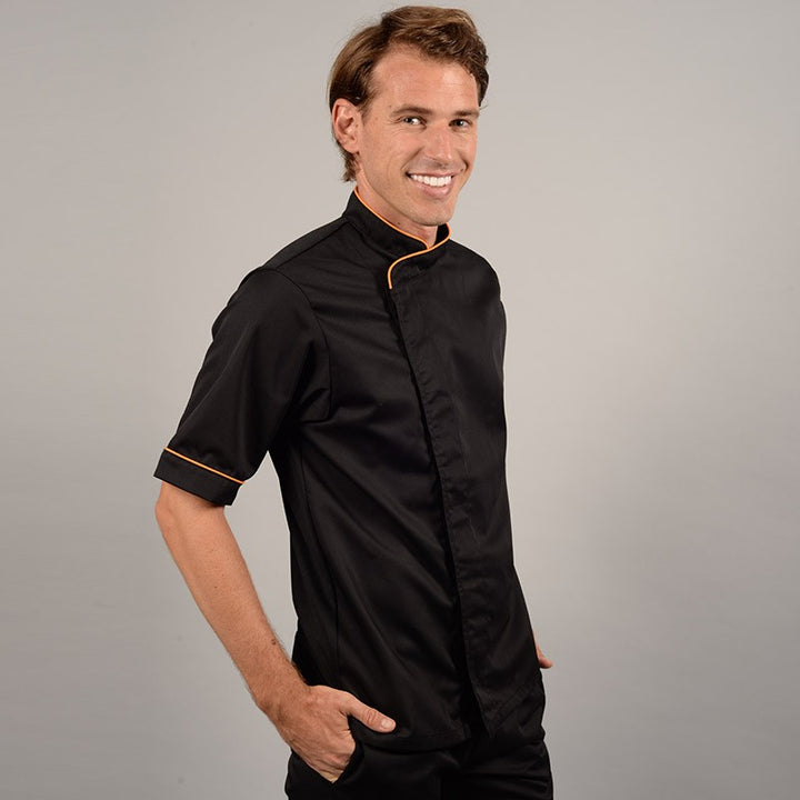 Veste de boucher Noire liseré Orange manches longues ou courtes