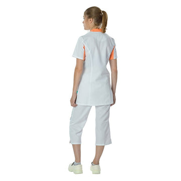 Pantacourt Médical Julia Blanc et blouse médicale blanche et orange Lafont