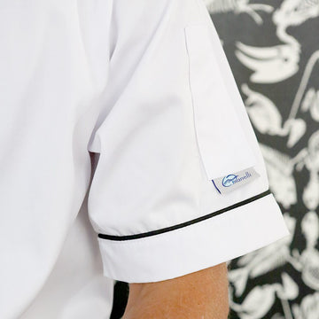 Veste de Boulanger Blanche Liseré Noir ou Gris Boutons Poche à Stylo