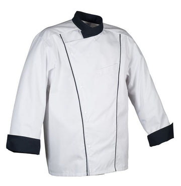 Veste de cuisine Robur Soya noire, bouton pression en polycoton