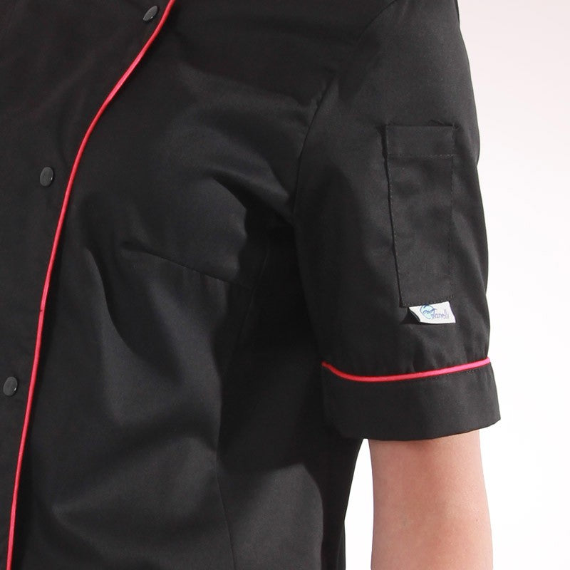 Veste de cuisine femme dos aéré liseré rose - MANELLI - poche à stylo