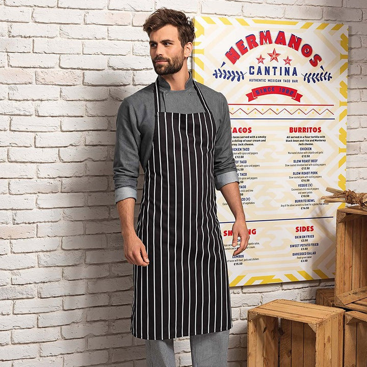 Tablier à Bavette Noir Rayé Blanc - TOPTEX