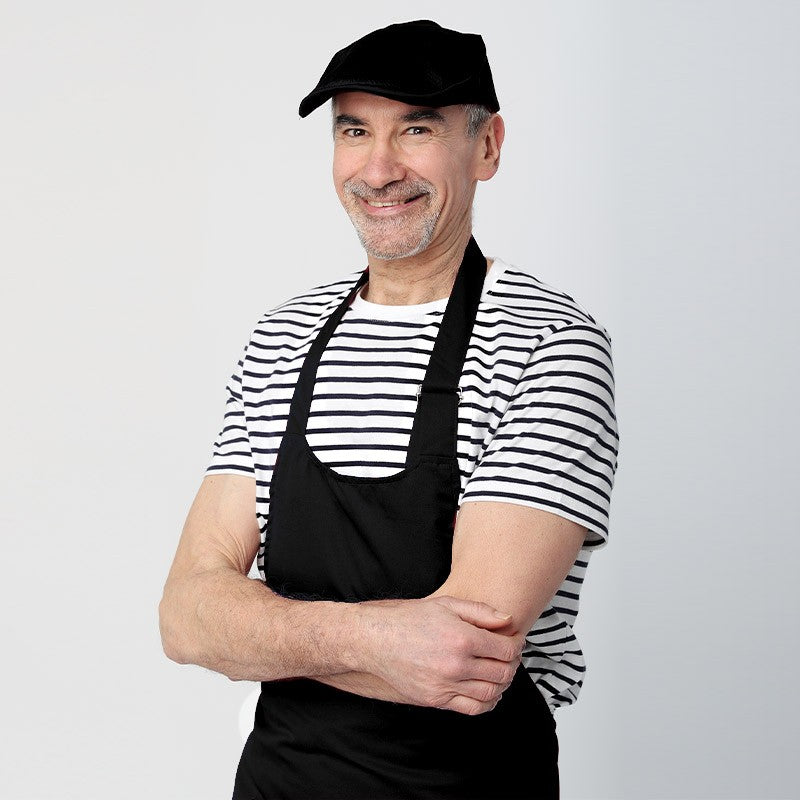 Tablier noir à bavette double poche polycoton - MANELLI