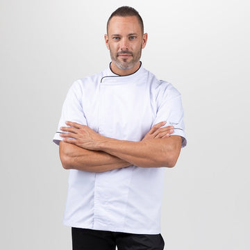 Veste de cuisine grande taille blanche liseré noir - MANELLI