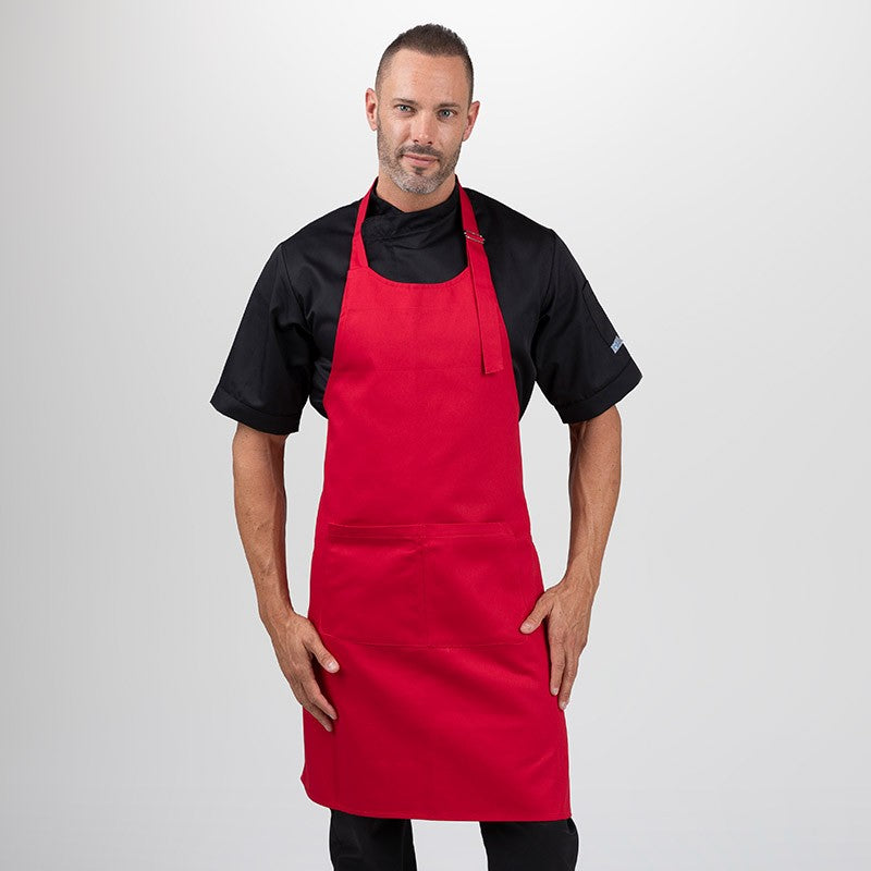 Tablier Rouge À Bavette Double Poche Polycoton - MANELLI