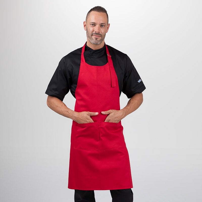 Tablier Rouge À Bavette Double Poche Polycoton - MANELLI