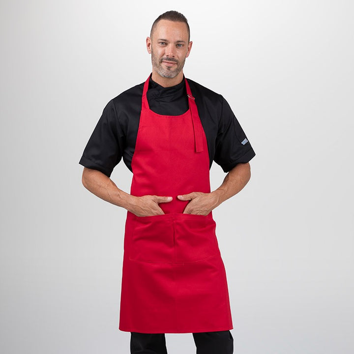 Tablier Rouge À Bavette Double Poche Polycoton - MANELLI