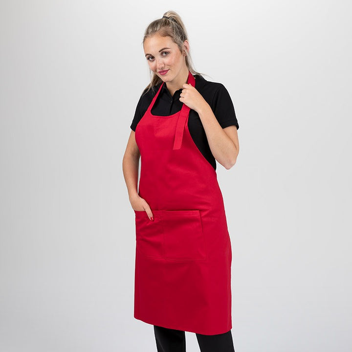 Tablier Rouge À Bavette Double Poche Polycoton - MANELLI