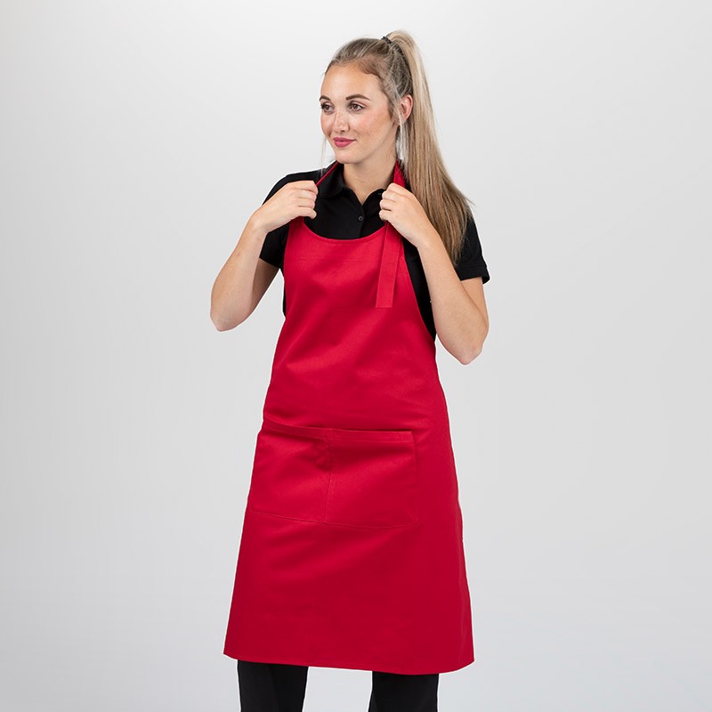 Tablier Rouge À Bavette Double Poche Polycoton - MANELLI