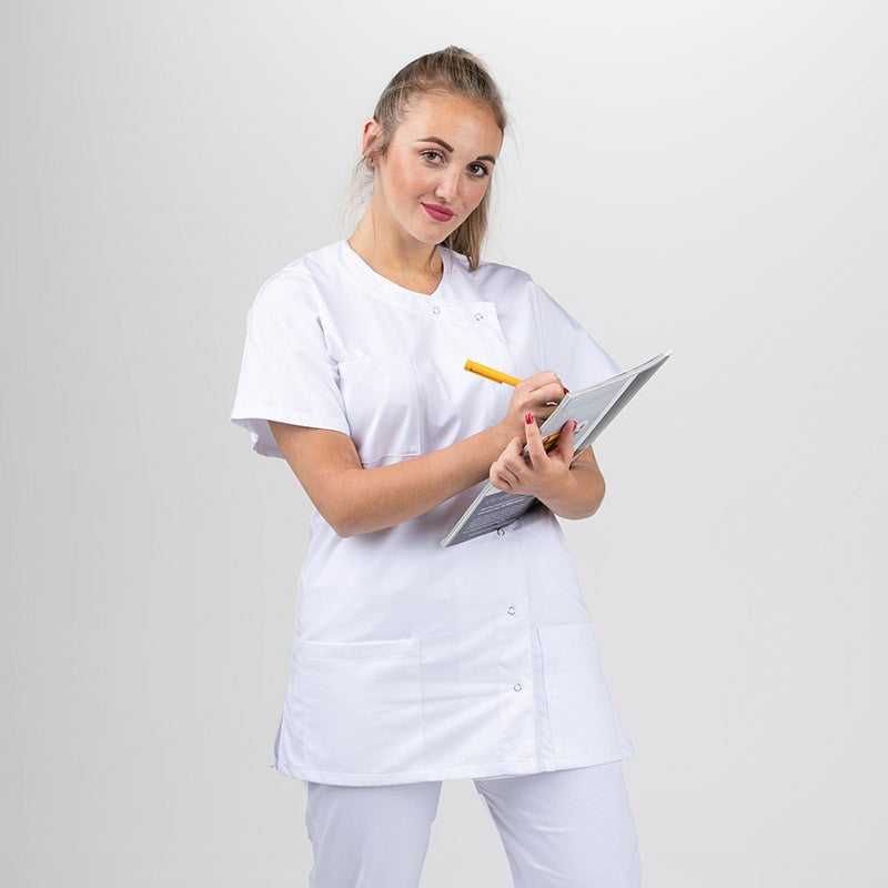 Blouse Médicale Blanche Asymétrique Femme Grande Taille - MANELLI