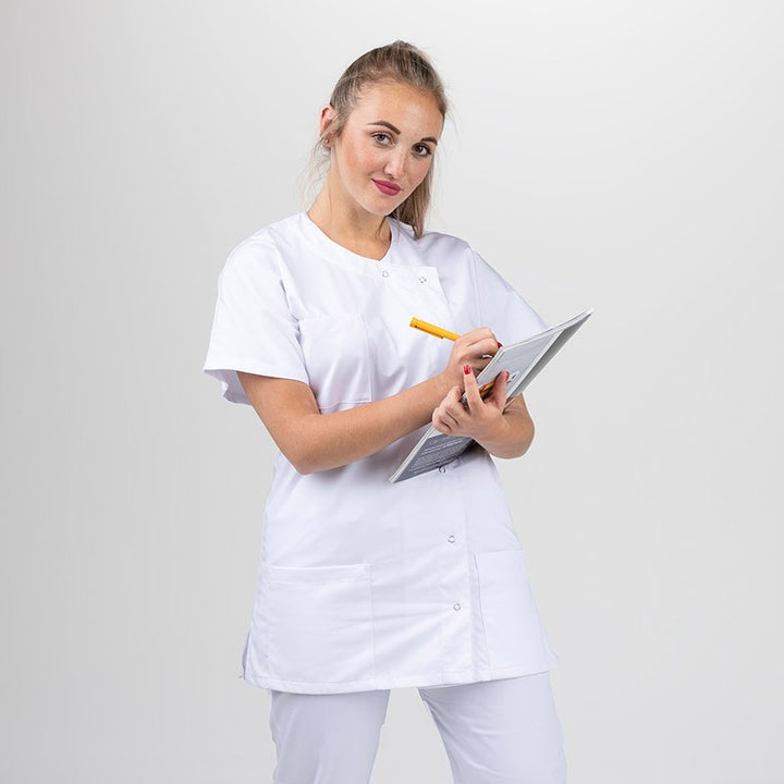 Blouse Médicale Blanche Asymétrique Femme Grande Taille - MANELLI