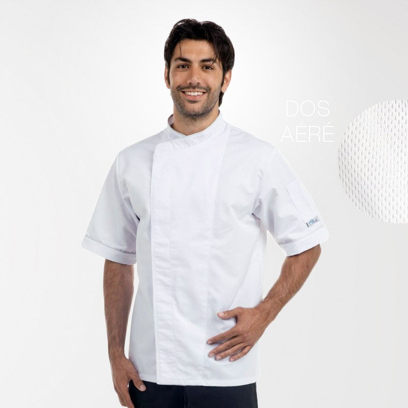 Veste de boulanger Blanche Respirante liseré noir ou gris - MANELLI - Boutons pressions cachés