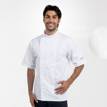 Veste de boulanger Blanche Respirante liseré noir ou gris - MANELLI - Boutons pressions cachés