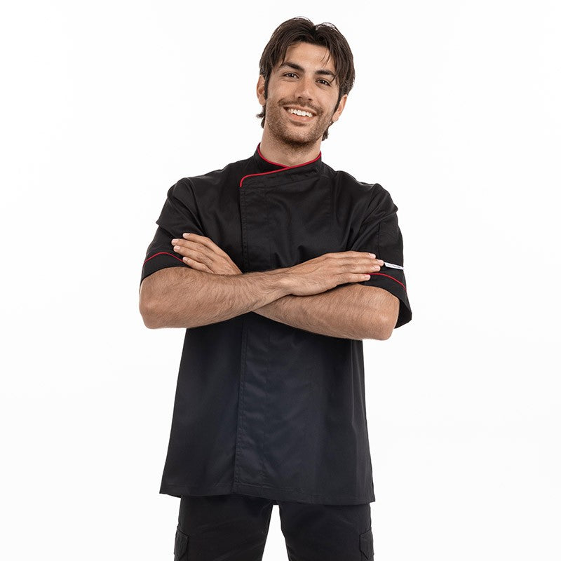 Veste de Cuisine Noire liseré Rouge - MANELLI