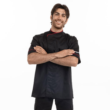 Veste de Cuisine Noire liseré Rouge - MANELLI