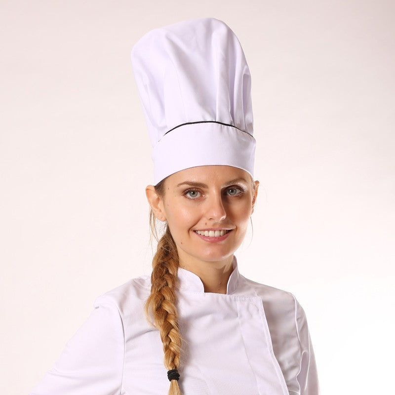 Toque de cuisine blanche liseré noir Manelli femme