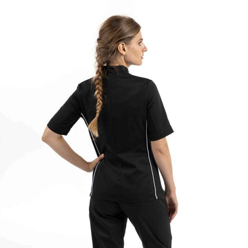 Veste de cuisine Noire liseré blanc manches courtes aération côté Manelli