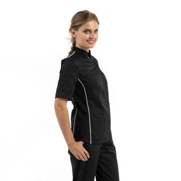 Veste de cuisine noire liseré blanc aération côté manches courtes