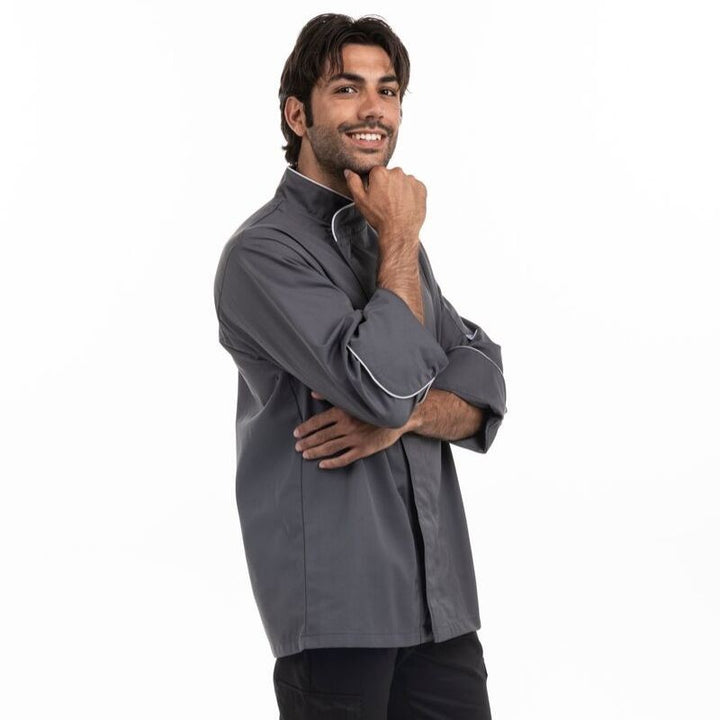 Veste de cuisine grise liseré gris clair destockage - MANELLI
