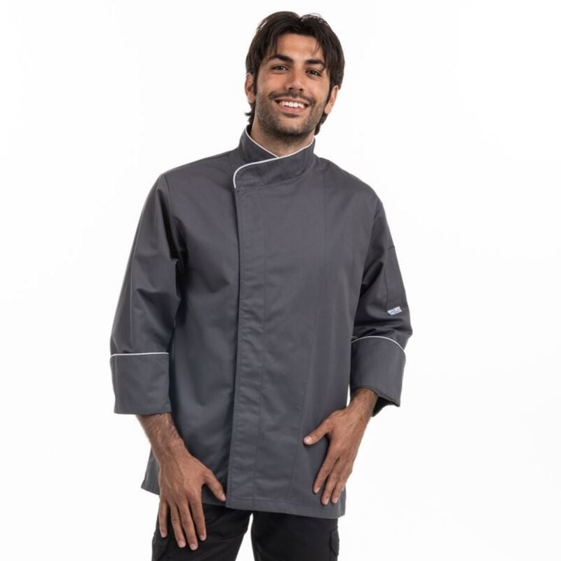 Veste de cuisine grise liseré gris clair destockage - MANELLI