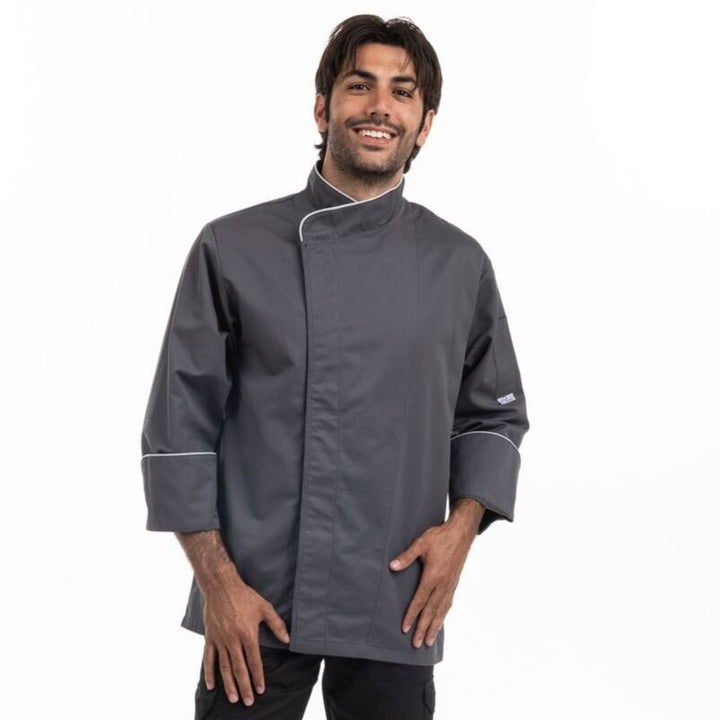 Veste de cuisine grise liseré gris clair destockage - MANELLI