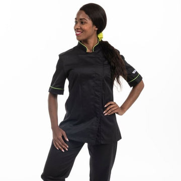 Veste de cuisine femme liseré vert MC - MANELLI