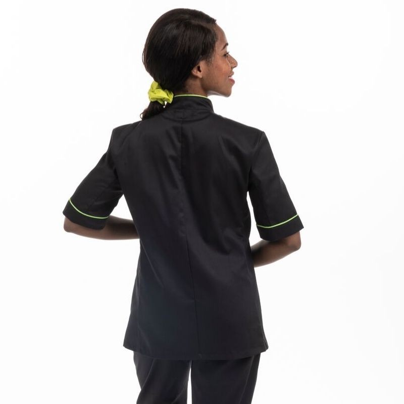 Veste de cuisine femme liseré vert MC - MANELLI