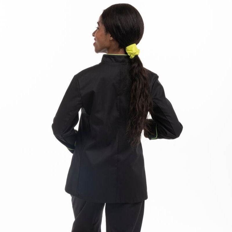 Veste de cuisine femme liseré vert MC - MANELLI