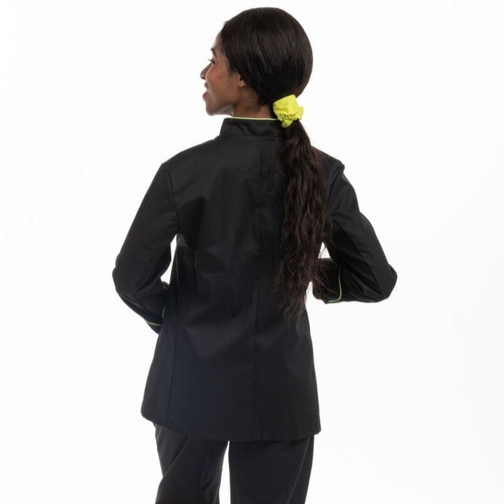 Veste de cuisine femme liseré vert MC - MANELLI