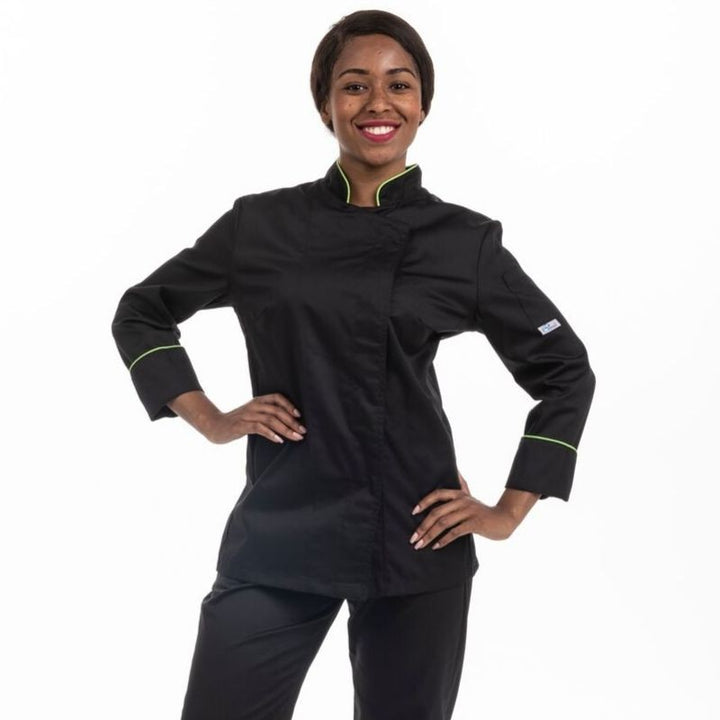 Veste de cuisine femme liseré vert MC - MANELLI
