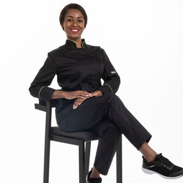 Veste de cuisine femme liseré vert MC - MANELLI
