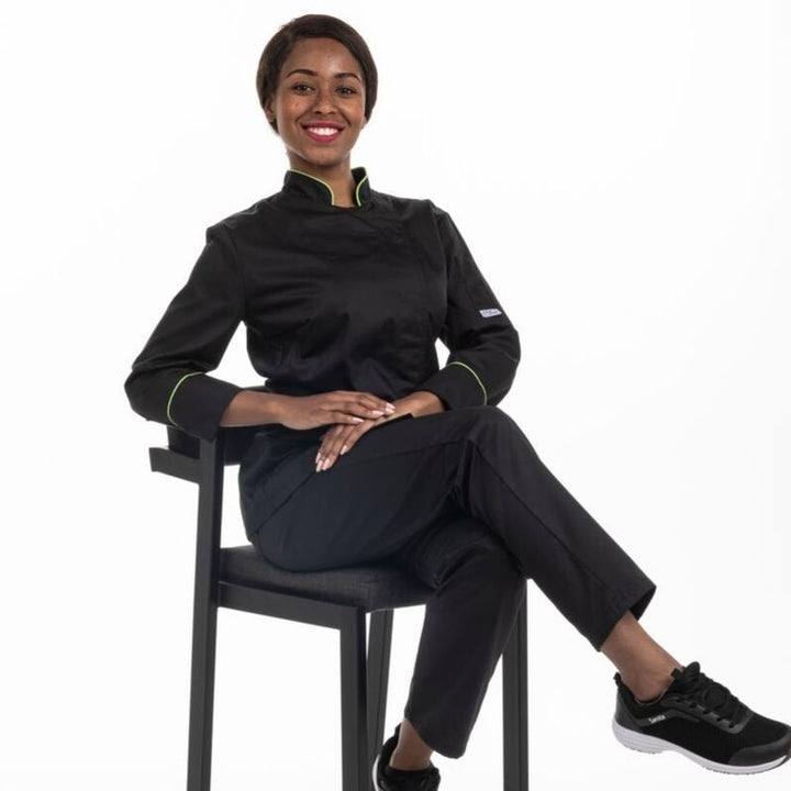 Veste de cuisine femme liseré vert MC - MANELLI