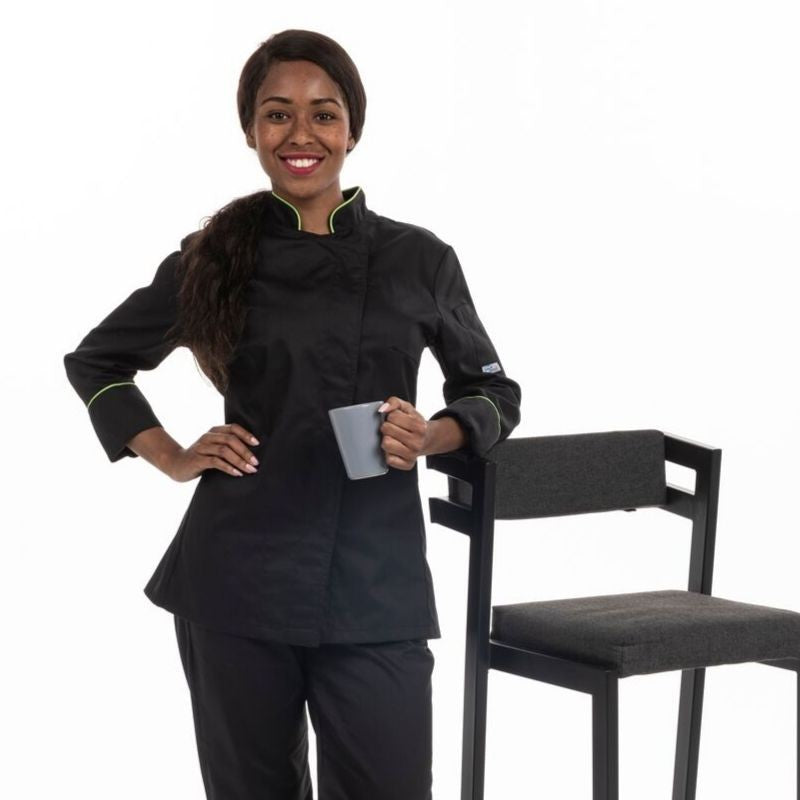 Veste de cuisine femme liseré vert MC - MANELLI