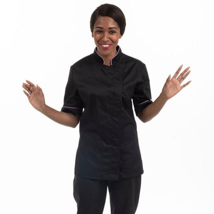 Veste de cuisine femme liseré lilas - MC - MANELLI